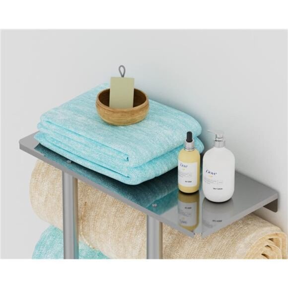 Towel Racks for Bathroom Wall Mounted,  Towel Rack with Shelf & 3 Hooks - Picture 3 of 7